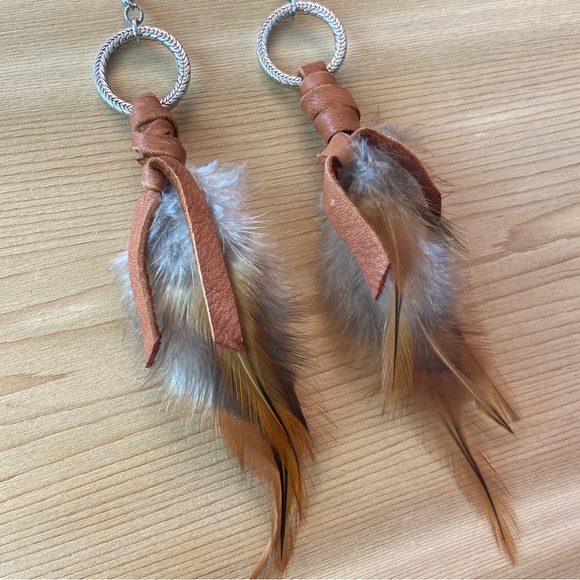Earrings - Feather and suede leather with silver hoop and French hook ~6” - NWOT - Picture 2 of 5